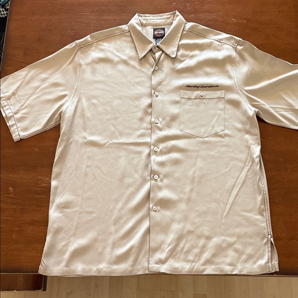 Harley-Davidson Men's SILK Beige Button Down Shirt